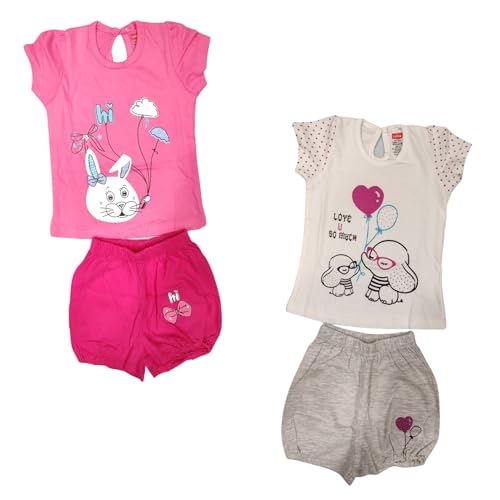 Image of LuvLap Baby Girls Regular Fit 100% Cotton Half Sleeves Girls Top CoSet Pack of 2