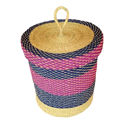 Handmade Woven Laundry Basket for Clothes, Towels, Sheets, Blankets, Storage Basket with Lid, Rattan Hamper Basket (Large)