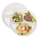 KEJJNYER 2 Pack Ceramic Portion Control Plates for Adults, 9.5 Inch Porcelain Divided Plates, 3 Compartment White Dinner Plates for Balanced Meal