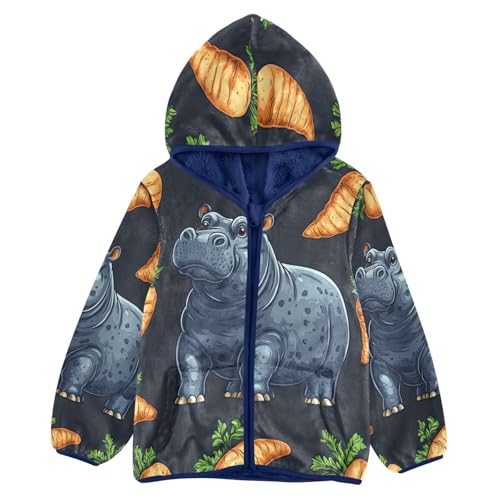 Hippo Surrounded by Carrots Toddler Fleece Jacket Girl Boys Hooded Fleece Jacket Coat Warm Outwear Zip-up 3-10T