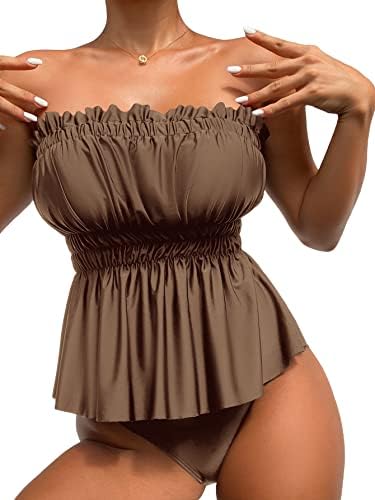 MakeMeChic Women’s 2 Piece Bathing Suits Frill Trim Ruffle High Waisted Bandeau Tankini Swimsuit MakeMeChic Women’s 2 Piece Bathing Suits Frill Trim Ruffle High Waisted Bandeau Tankini Swimsuit