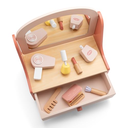 Woet® Coiffeuse en Bois avec Miroir et 7 Accessoires de beauté – vue 5