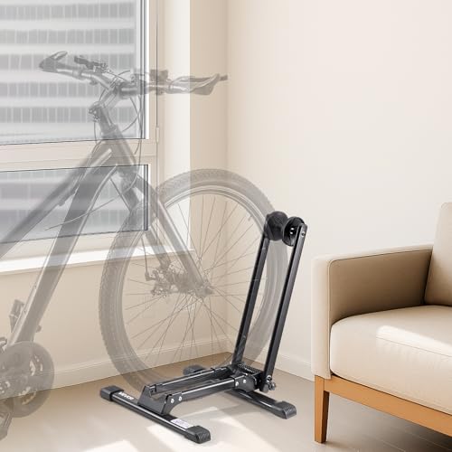 VEVOR Bike Rack, Fits 20 to 27 Inch Mountain & Road Bikes, Alloy Steel Rust-Resistant Bike Floor Stand Rack, Foldable Bicycle Stand for Entryway, Garage, Home Bikes Parking & Storage, 1 Pack, Black by VEVOR - Image 2