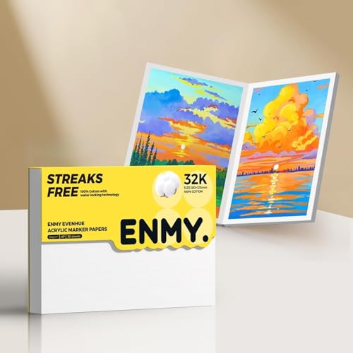 ENMY Acrylic Marker Sketch Pad, 7×4.9 Inch Bleed-Proof Marker Paper,100% Cotton,140lb/300gsm Heavyweight Sketchbook, 30 Sheets Drawing Pad Glue-Bound with Hard Backing for Artists, Students