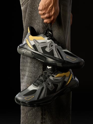 Image of The Souled Store Hoops: Black Panther Men and Boys Low Top Sneakers Black and Purple and Gold Streetwear Trainer Anti Tear Fabric and Breathable Woven Mesh High Grip Rubber Outsole