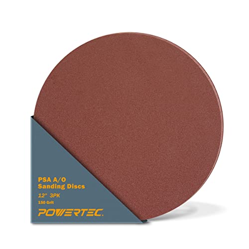 POWERTEC 3 PCS 150 Grit 12 Inch PSA Sanding Discs, Self Stick Adhesive Sandpaper, 12