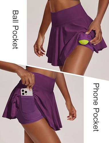 Image of PINSPARK Womens Tennis Skirt Pleated Athletic Skirts with Pockets Shorts High Waisted Golf Skort for Workout Pickleball