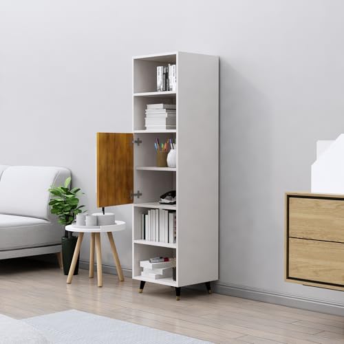 Image of Bniture Bookshelf for Home | Engineered Wood Book Shelf with 1 Door & 4 Shelf | Open Book Shelf Stand for Library | Multipurpose Display Organizer for Living Room & Study | Frosty White & Giant Wood