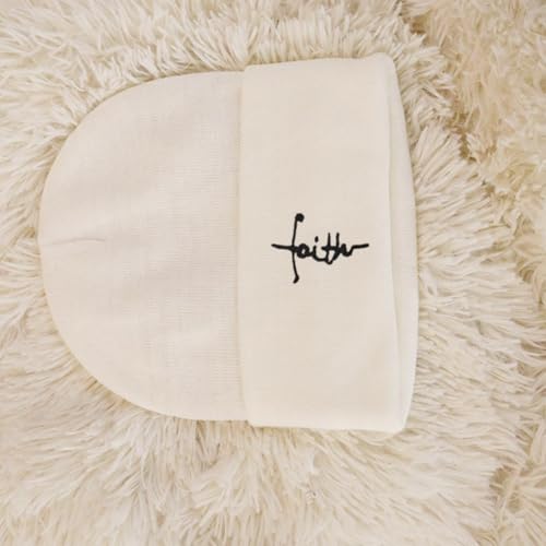 Satin Lined Knit Beanie Hat Women Embroidered Winter Hats for Women Men Silk Lining Soft Slouchy Warm Cuffed Beanie Hat (White) — view 2