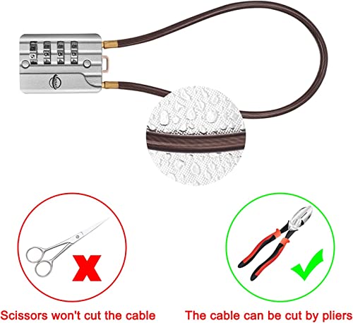 SISAV 30CM/12in Long Cable Locks Cable 4-Digit Combination Lock Re-settable Combination Security Cable Lock Luggage Suitcase Gun Helmet Cable 5mm Diameter Silver - Image 3