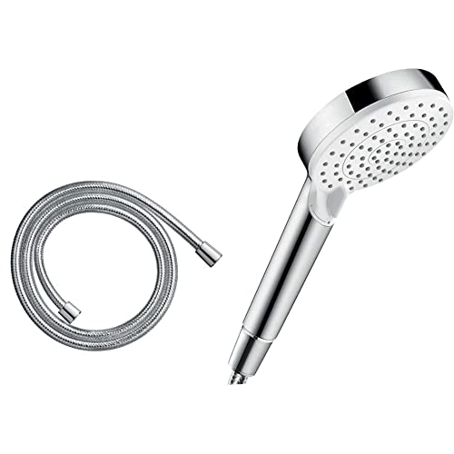 hansgrohe Brauseschlauch Comfortflex, Duschschlauch 1,60m, chrom & wassersparender Duschkopf Crometta, Sparduschkopf, 2 Strahlarten, Weiß/Chrom, 9l / min
