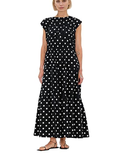 Image of calbatic Women Pleated Ruched Tiered Maxi Dress Sleeveless Patchwork Ruffle Hem A Line Flowy Summer Elegant Long Dress