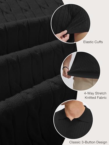 JEMLDL Black Polo Shirt for Men 3-Button Textured Knit Stretchy Golf Dress Shirt, Summer Vacation Business — view 4