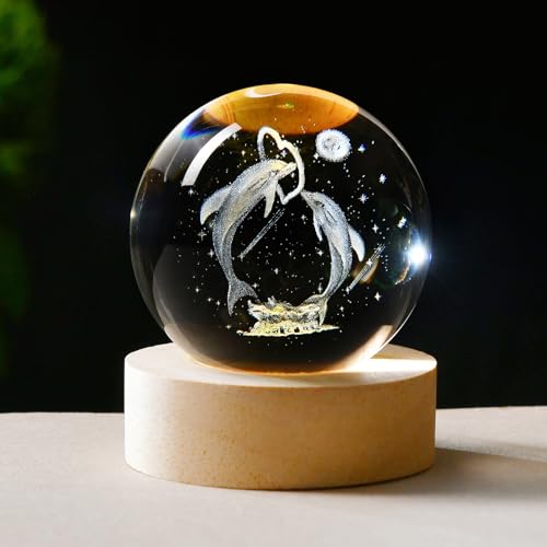 IFOLAINA Dolphin Gift for Mom Wife 3D Dolphins in Crystal Ball 60mm