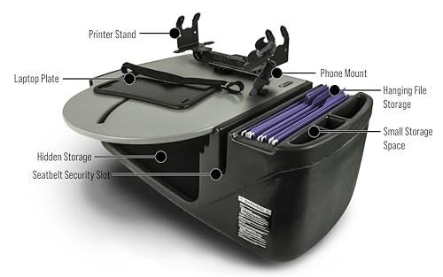 Image of AutoExec AE-RMCD-PM-PS-GT Roadmaster Car Desk for Your Vehicle Workstation and Mobile Office, with Phone Mount and Printer Stand | Vehicle Workstation, Mobile Office, Phone Mount, Printer Stand