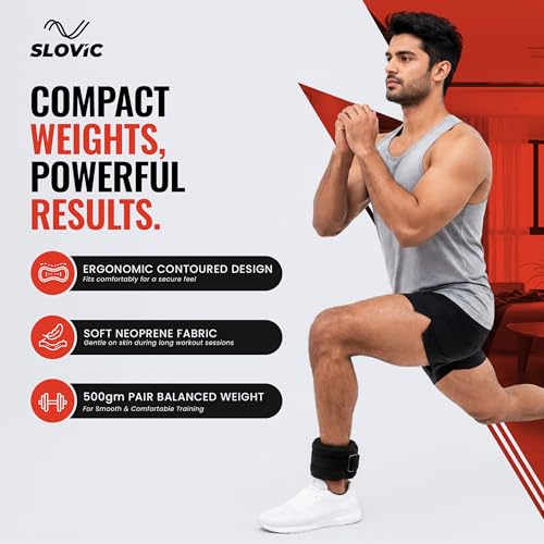 Image of Slovic Ankle Weights 1 KG [0.5 KG x 2] for Legs | Adjustable & Soft Padded Leg Weights | Extra Weight for Leg Exercise for Men & Women | Strength Training Weight for Walking, Running, Gym, Physical Therapy