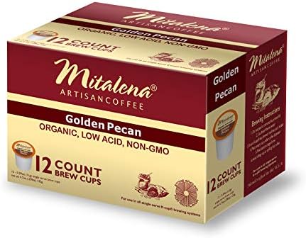 Mitalena Golden Pecan Low Acid Coffee Pods 72ct - Medium Roast Pecan Flavored Coffee for Keurig K cup Coffee Maker - Enjoy Small Batch Artisan Coffee, Avoid Heartburn and Acid Reflux