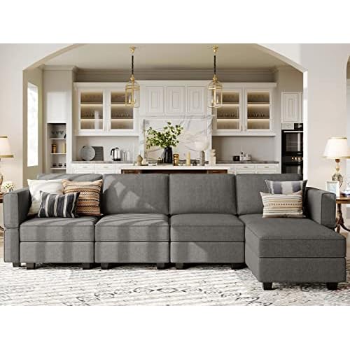 Belffin L Shaped Sofa with Storage Seat Fabric Modular Sectional Couch Reversible Chaise L Couch Sectionnal Sofa Grey L Shape Grey