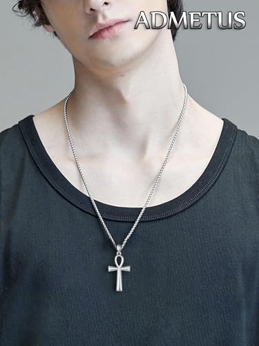 ADMETUS 925 Sterling Silver Coptic Ankh Cross Necklace, Protection Egyptian Jewelry Religious Gifts for Men with 2.5mm 22"+2" Chain3