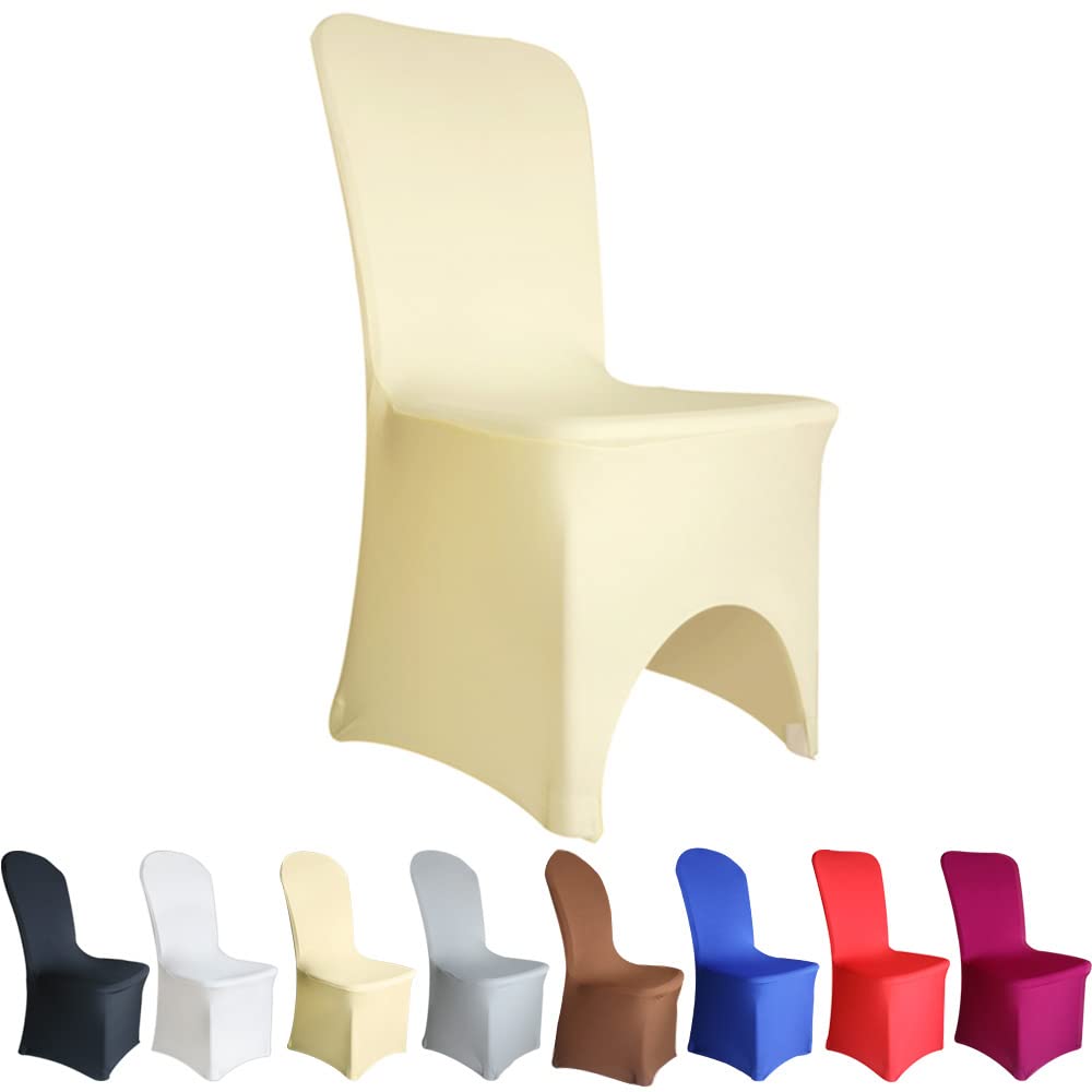 Time to Sparkle Chair Covers Spandex Lycra Stretch Slipcovers Dining Room Wedding Banquet Party Arched Front (Ivory Arched)