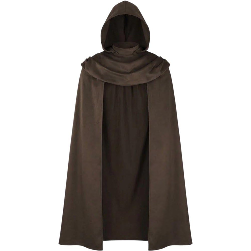 Mantello Medievale con Cappuccio per Adulti, Mantello Cavaliere retrò, Scialle Cacciatore, Mantello Arciere Antico, Costume di Halloween per Cosplay.
