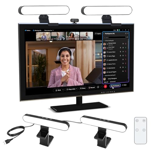 GraceGlow Videokonferenz Licht mit Zwei Lampen Streaming licht von 3 Lichtfarben & 10 Helligkeiten LED Webcam Licht Zoom-Beleuchtung mit Fernbedienung for Zoom-Meetings Monitor Laptop