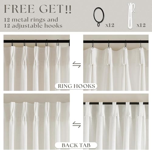 Image of TWODRAPES Pinch Pleated Extra Wide Curtain Panels 90 Inches Long 70 Wide Linen Curtain for Patio Sliding Glass Door Cream Hooks Rings Semi Sheer Privacy 90 Inch Length for Living Room 70x90 1 Panel