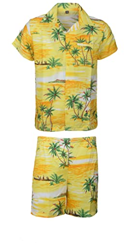 KIKLO Conjunto de camisa y pantalón corto hawaiano STAG Beach Hawaii Aloha Party Summer Holiday, Y R COCO SET, XL