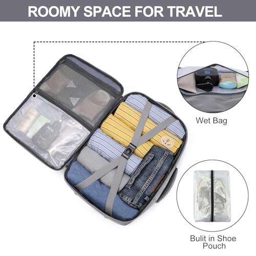 Image of EZUOLA Personal Item Travel Backpack for Men Women,Carry On Backpack with Shoe Pouch, TSA 15.6inch Laptop Mochila Flight Approved,College Teacher Bag Casual Daypack for Hiking Outdoor Weekend,Grey