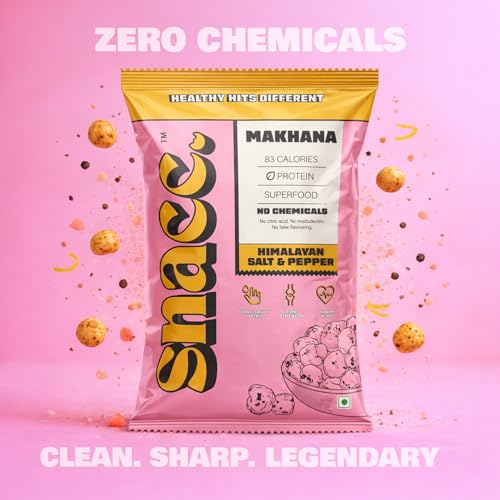 Image of Snacc Himalayan Salt & Pepper Makhana, Spicy Roasted Fox Nuts, Protein Rich, Gluten Free, MSG Free, Zero Trans Fat, Zero Sugar, Low Calorie 18 g small pocket (Pack of 6, Himalayan Salt & Pepper)