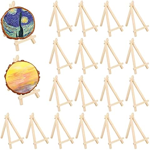 20pcs Mini Wood Tripod Easel,Wood Display Easel,Mini Wooden Artist Triangle Easels for Displaying Wedding Business Card Painting Craft Drawing Photos Numbering Place Name Card Holder Display Stand Cover