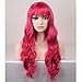 BERON 23 Inches Hot Pink Wig Long Curly Wig with Bangs Synthetic Wig Women Girls Wig Rose Red Wigs with Wig Cap