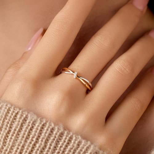 Twisted Knot CZ Ring for Women 925 Sterling Silver Infinity Love Promise Ring for Her 14K Gold Plated Intertwine Ring to Daughter Mother Wedding Band Engagement Ring Wedding Birthday Jewelry Gift4