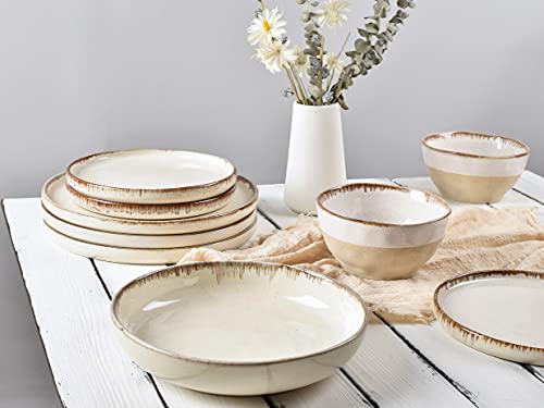 Bosmarlin Ceramic Dinner Plates Set Of 4, Stoneware Plates For Salad, Pasta, Dessert, Microwave And Dishwasher Safe (Beige, 8.2 In) #TOP6