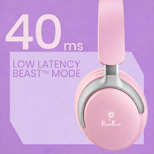 Image of PunnkFunnk Bass Over-Ear Bluetooth Wireless Headphones with Deep Bass, 40mm Drivers, Built-in Mic, Foldable Design, Soft Cushioned Ear Cups, AUX & TF Support for Music, Gaming & Calls (Pink)