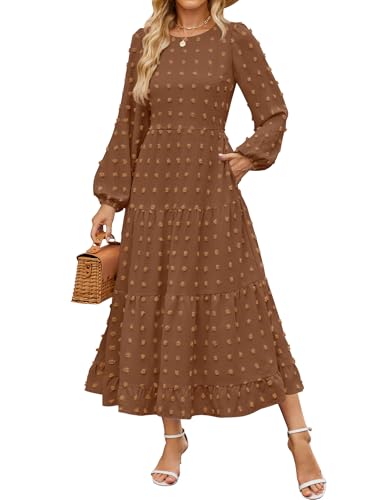 ZESICA Women's Fall Long Sleeve Maxi Dresses 2025 Crew Neck Swiss Dot Tiered Flowy A Line Casual Boho Party Dress