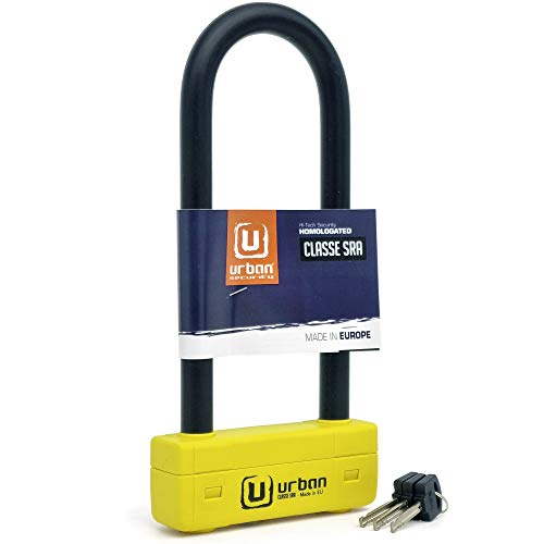 Antivol moto SRA URBAN UR85250Y : U en acier trempé de 18mm jaune haute sécurité pour scooter