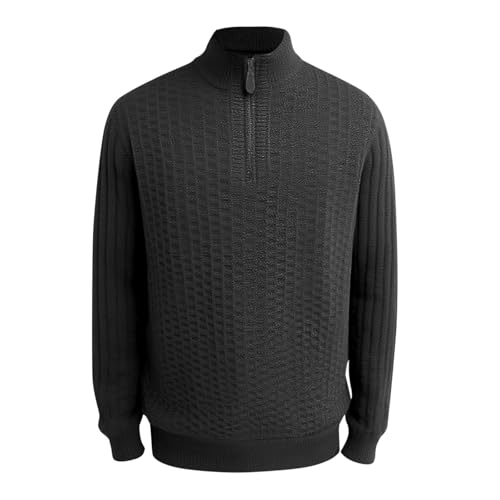 Mens Quarter Zip Sweater Cable Knitted Mock Neck Textured Solid Colors Slim Fit Long Sleeve Pullover Sweaters4