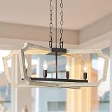 LNC HOME Farmhouse Wood Chandeliers, 4-Light Rustic Kitchen Island Lighting, Wooden Chandelier Hangi
