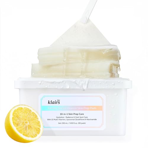 DearKlairs Freshly Juiced Vitamin Toner Pads, Make-up Vorbereitung, liposomales Glutathion, leicht trennbar, Glow & Glass Skin Effekt, sanftes Peeling, 80 Pads