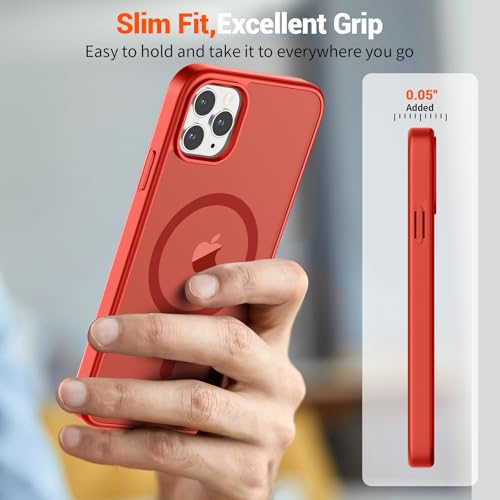 Image of SUPFINE Magnetic for iPhone 11 Pro Max Case Red | (Compatible with MagSafe)(Military Grade Drop Protection)Shockproof Translucent Matte Phone Cover