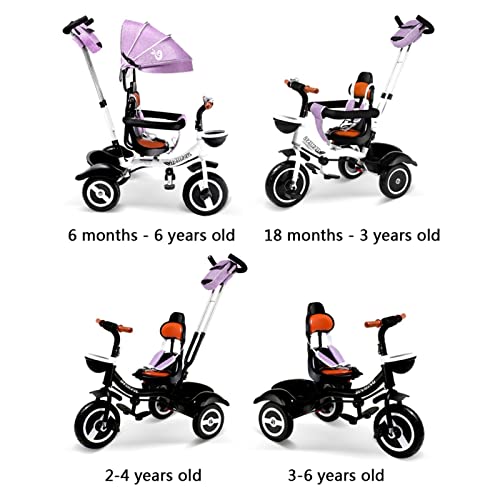 LSHAN 4 in 1 Kinderdreirad Trike Kinderwagen, Kinder-Pedal-Jogger Dreirad mit Schubstange/Abnehmbares faltbares Verdeck… – Bild 6