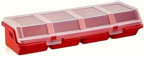 4-Compartment Small Screw Parts Box, Storage Case 1pcs Red, Electronic Hardware Accessories, Small Plastic Parts, Slanted Lid with Cover