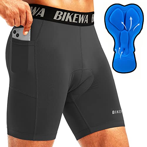 Men's 4D Padded Bike Shorts Cycling Underwear Biking Bicycle Road Riding Cycle Biker Padding Shorts for Men Side Pockets(Dark Grey,XL)
