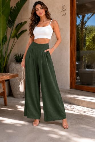 Image of Jawdrobe Women's Pure Cotton Flare Palazzo Pant | Wide Leg Trouser | Casual Office Wear | Relaxed Fit- Semi-Elastic High Waist