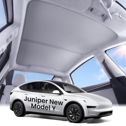 Image of Zanch Tesla Model Y Juniper Sunshade Roof for 2025-2026, Gray | Never Sag, Snap-On Installation, Custom Fit, Heat Insulation, UV Protection, Foldable Roof Shade