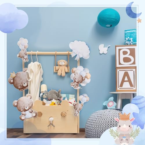 Image of Cinnvoice Baby Shower Bear Gift Baskets with Hanger Rack, Wooden Crate Closet Bear Cards Decoration Crate for Baby Boys Girls Pregnancy New Parent Gifts(Blue,It's A Boy)