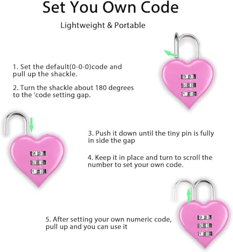 Image of 2Pcs Pink Combination Lock, Heart Shape 3 Digital Password Padlock, Mini Outdoor Combo Gate Lock for School Gym Locker, Fence Gate, Toolbox, Employee Hasp Locker Combination Padlocks Hardware