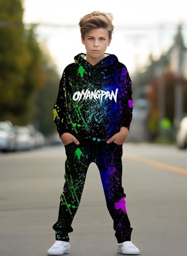 Image of boys' clothing sets, 2-Piece Hoodie & Pants Outfits for Boys Size 4-14 | Lightweight Non-Fleece Fall & Spring Clothing Sets