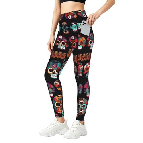 Leggings de calavera mexicana mujer para gimnasio y ropa de entrenamiento